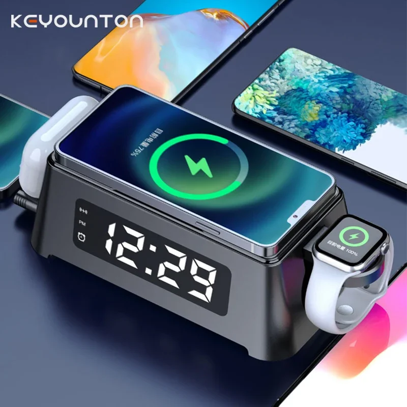 

Беспроводное зарядное устройство для часов 4-в-1, беспроводная зарядная станция для быстрой зарядки для iPhone 17, 16, 15, 14, 13, 12, часы Airpods 3 Pro, Samsung S24