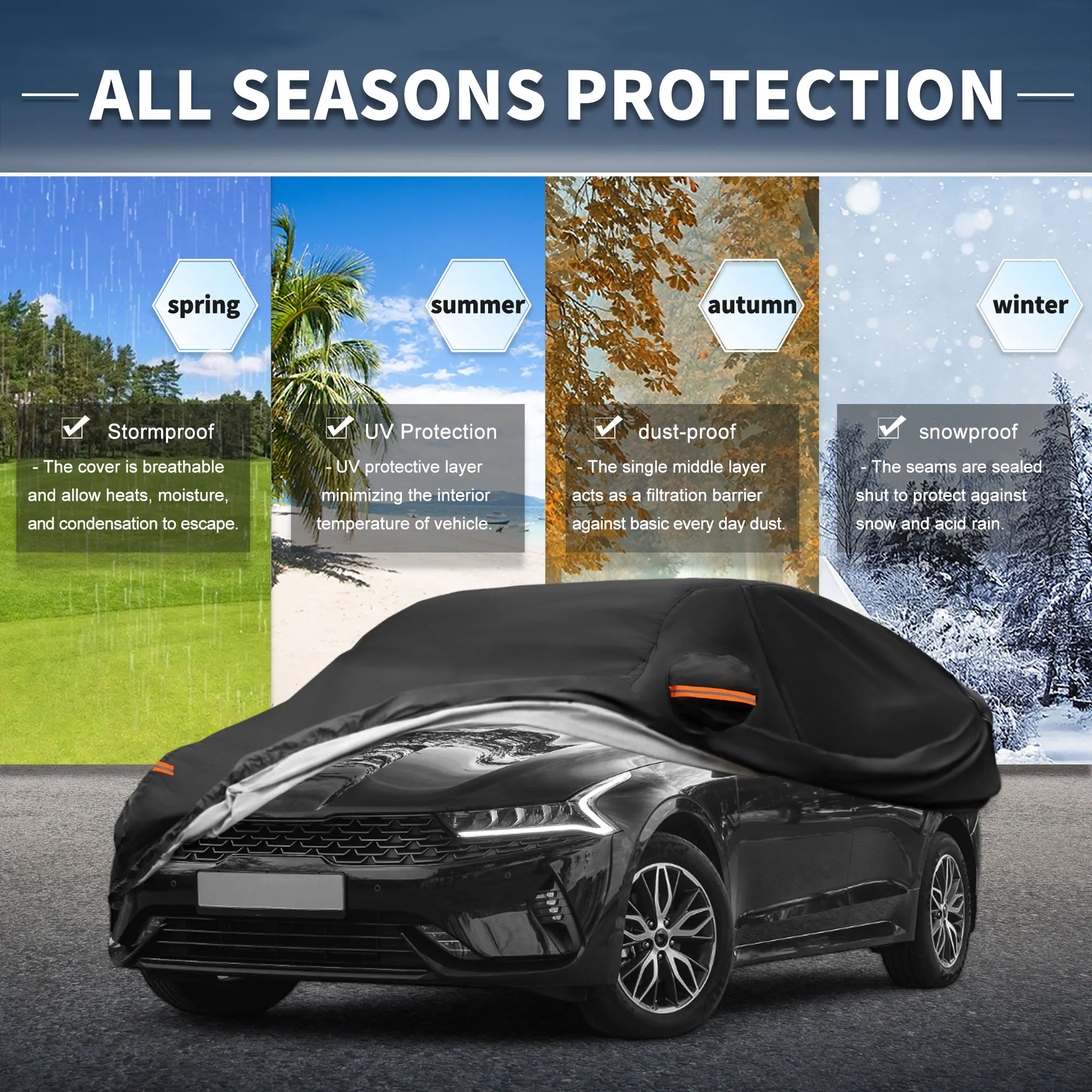 

Чехол для автомобиля Uxcell, водонепроницаемый, для защиты от солнца, дождя, снега и града, с молнией на левой боковой двери, из алюминиевой пленки, для Kia K5