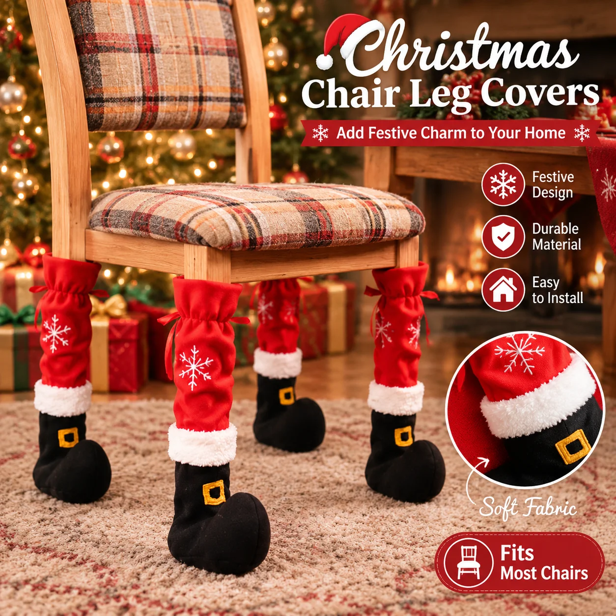 Christmas Santa Boot Chair Leg Covers Holiday Party Decorations Multi Purpose Chair Protectors for Home Dining Table Decor