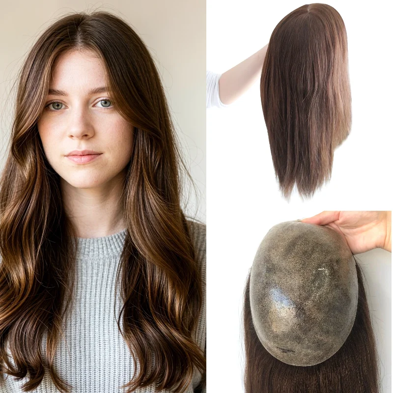 Human Hair PU Base Woman Topper 7x9 16inch Hand-Tied Thin Skin 0.1mm Ready Stock 72H Delivery Wholesale Color 1B #4 #613