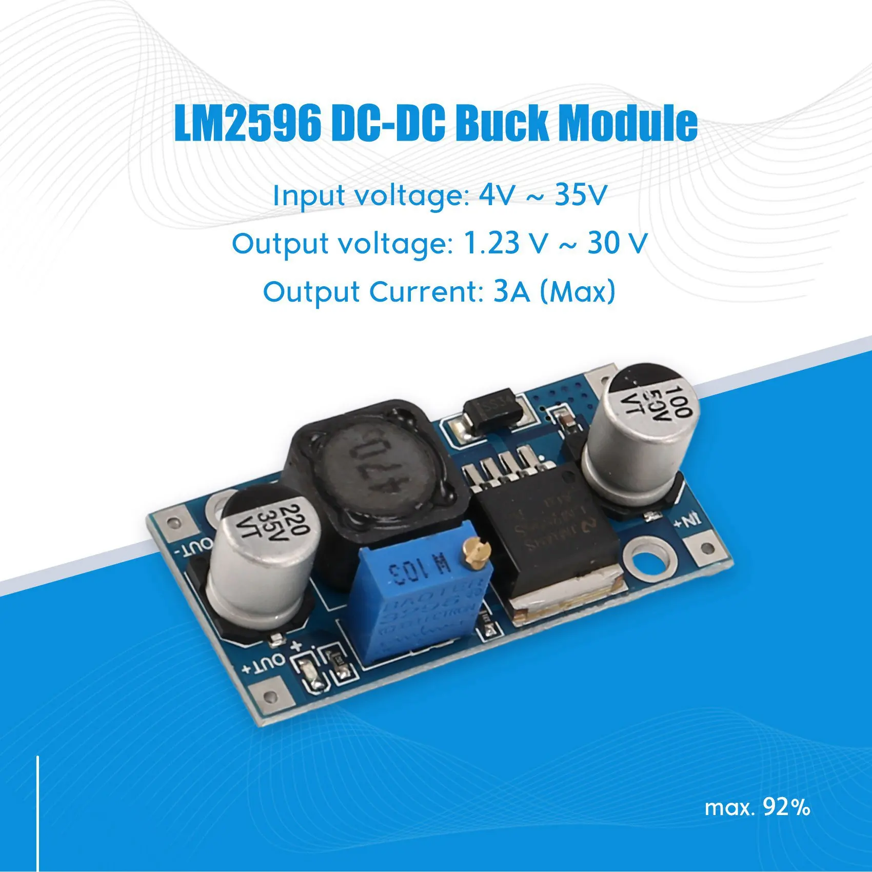 LM2596S DC-DC 스텝 다운 전원 공급 장치 모듈, 조절 가능한 스텝 다운 모듈, LM2596 전압 조정기, 24V, 12V, 5V, 3V, 3A