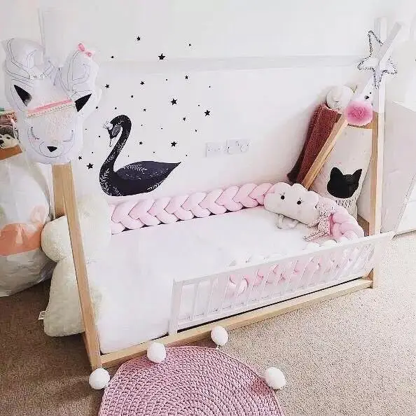 Crib Cot Protector Infant Bedding Set for Baby Boy Girl Braid Knot Pillow Cushion Room Decor