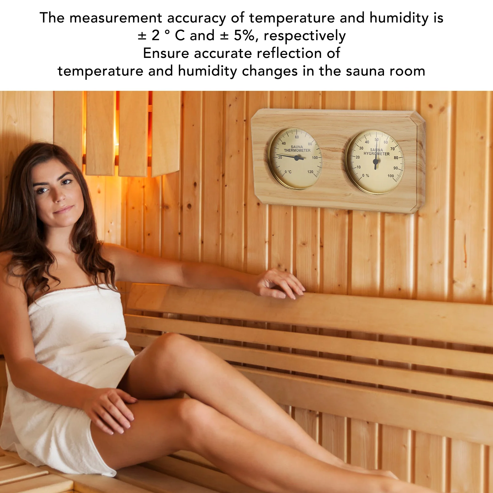 Wood Sauna Thermometer and Hygrometer 2 in 1 Sauna Thermometer and Hygrometer Fashionable Visual Beauty for Sauna Room