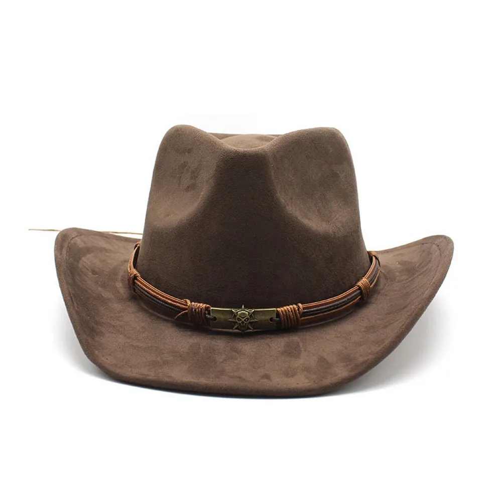 Unisex Cowboy Hats Cowgirl Cap For Men And Women Suede 57-58cm Curved Brim Peach Top Ethnic Style Strapping Solid Color NZ0071