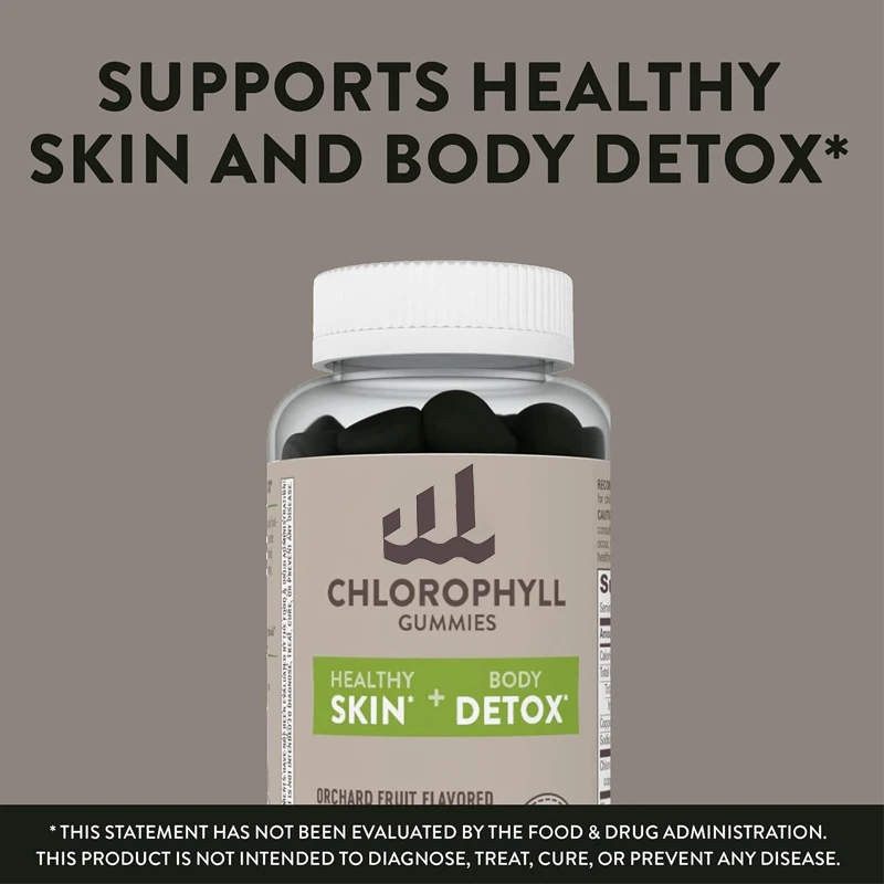 Chlorophyll gummies, internal deodorant *, support skin health and body detoxification *, orchard fruit flavor, 60 gummies