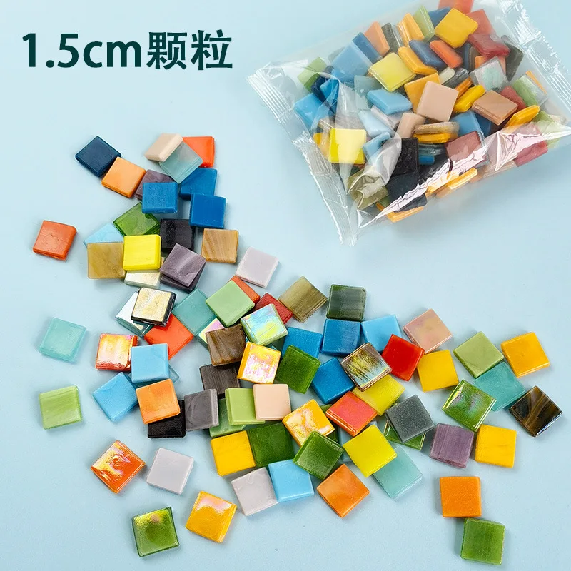 200g 97pc 15Mm Crystal Mosaic DIY Handmade Material 1.5Cm Translucent Ice Porcelain Jade Mixed Color Glass Visual Transmission