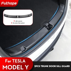 Futhope 2PCS Trunk Sill Plate Cover TPE Rubber Protector for Tesla Model Y 2021-2023 Threshold Bumper Carbon Fiber Pattern