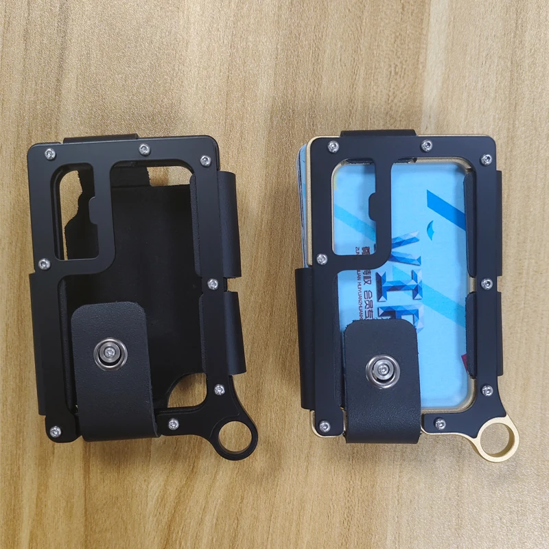 Taktischer Aluminium-Kartenhalter Geldbörse RFID-Blockierung Minimalistisches Kreditkartenetui mit Geldklammer und Schlüsselring Schlanker Taschenkartenhalter – Detail 8