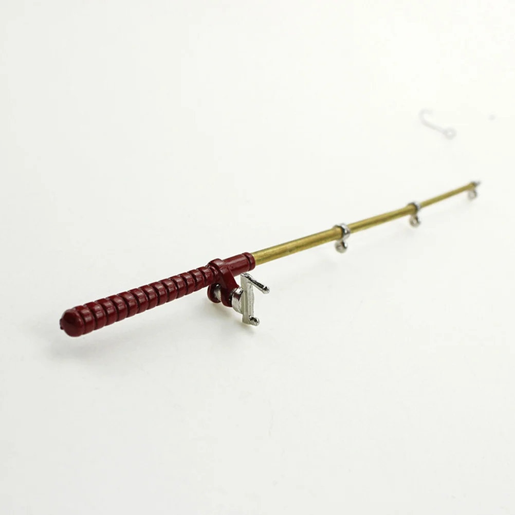 2 Pcs Artificial Fishing Rod Miniatures House Accessories Toy Tool Model Photography Props Small Pole Alloy Decor