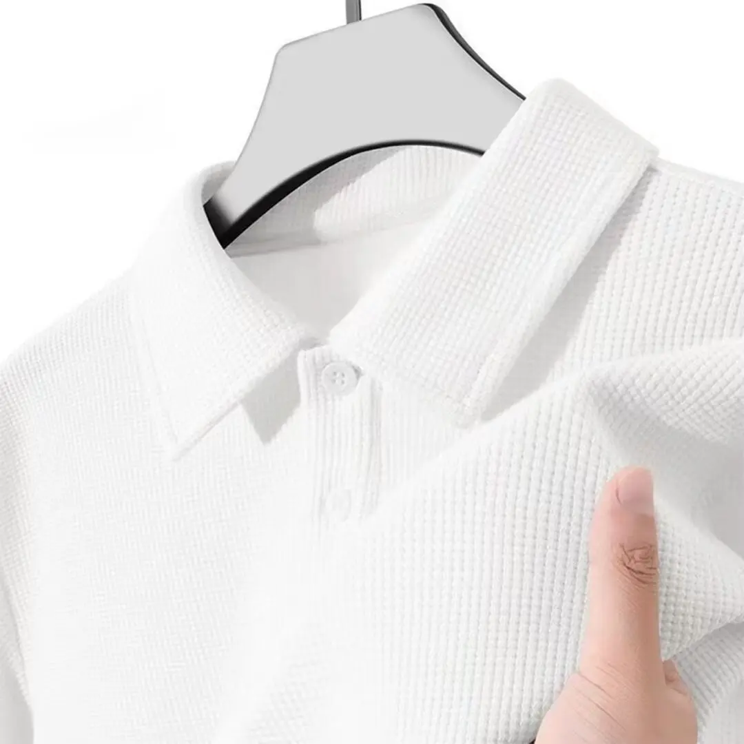2026 new men's polo shirt with high-end feel, waffle style short sleeved, summer collar, plus size texture T-shirt for men