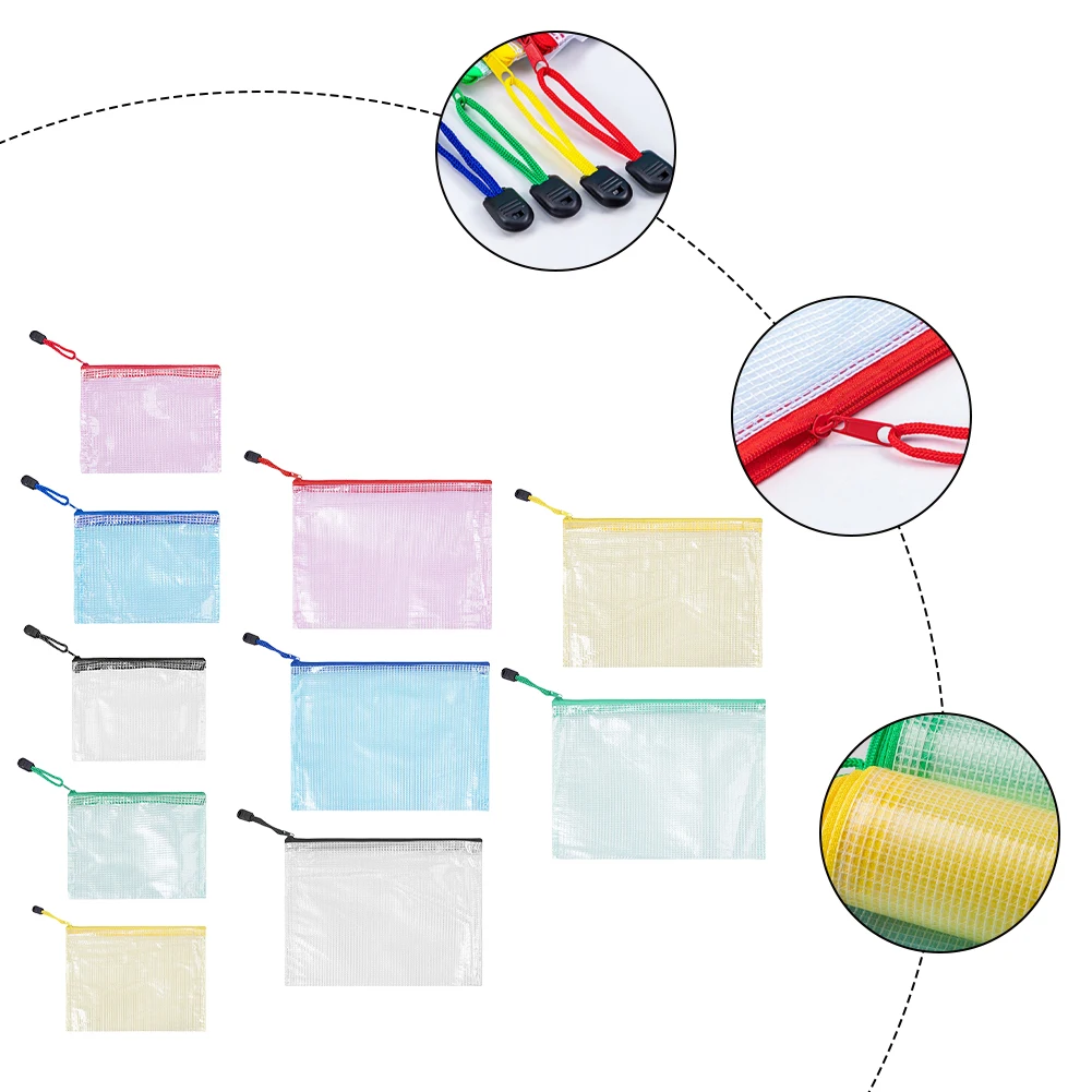 

10Pcs Mesh Zipper Pouch Waterproof Document Bag Document Organizer for Office Supplies Travel Storage Bags