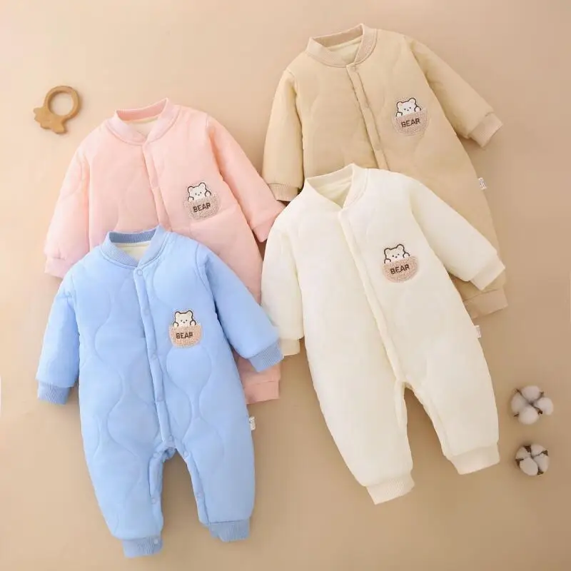 

Autumn Winter Girls Boys Baby Onesie Bodysuit Organic Fleece Lined Cotton Thicken Warm Loungewear Romper Infant Kids Clothes ﻿