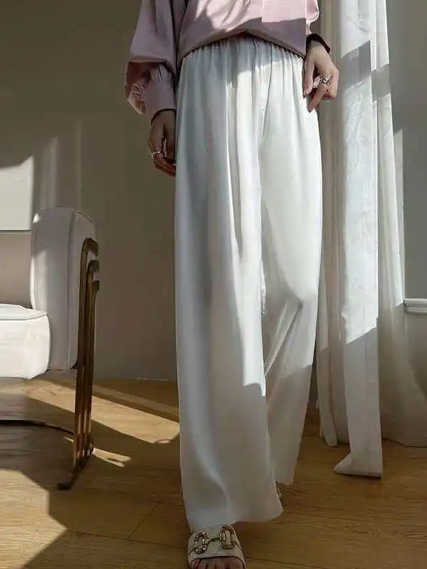 

Широкие брюки из ледяного шелка для женщин, летние тонкие длинные брюки Cleanfit, с низкой талией, из ПВХ-материала, повседневные брюки