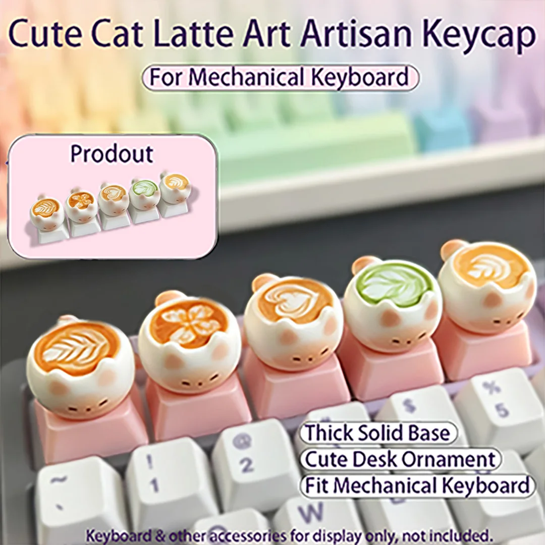 Coffee Cat Keycap, Cute Thai Design Artisan Key Cap for Cherry MX Profile Keyboard Gift