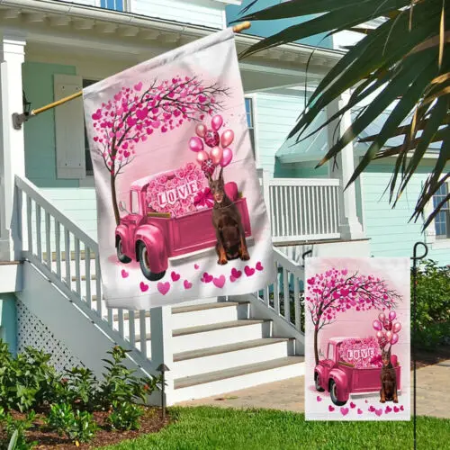 Dog Flag Valentine Dobermann Dog Flag Garden Flag