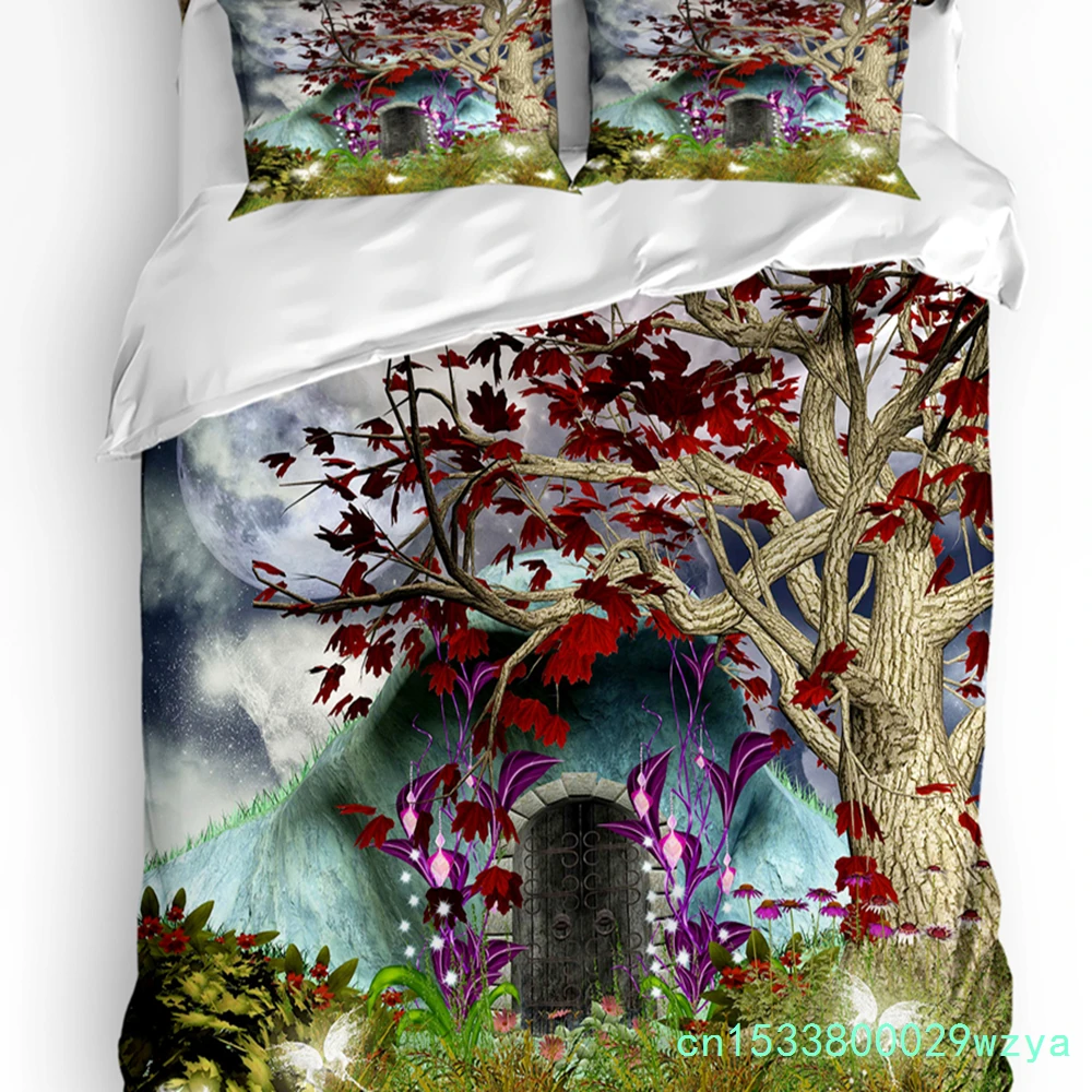 Cartoon Tree House Moon Bedding Set 3pcs Boys Girls Duvet Cover Pillowcase Kids Adult Quilt Cover Double Bed Set Home Textile