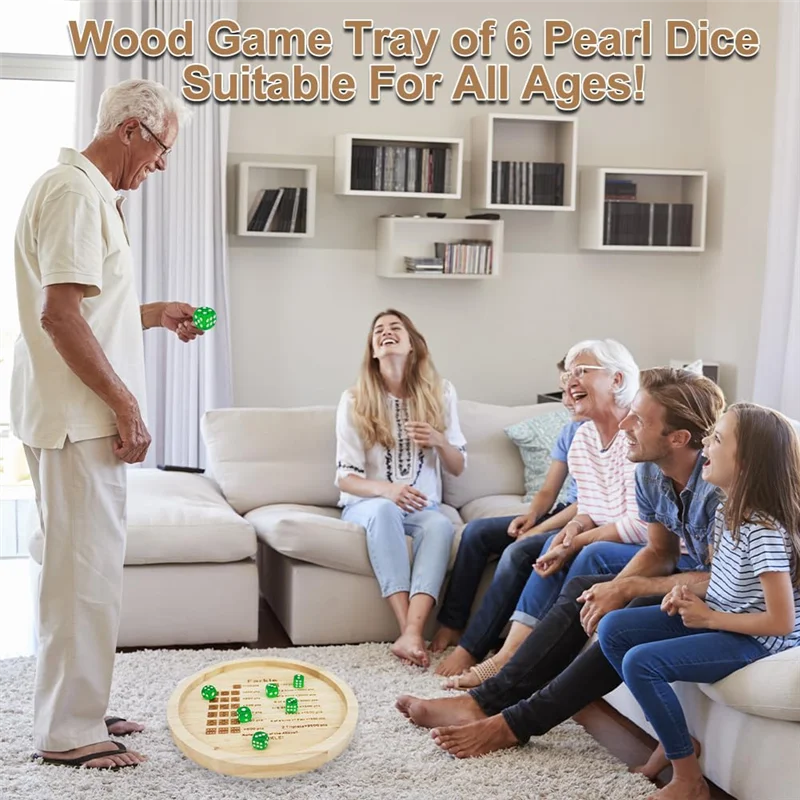 ABLU-Dice Game Tray Деревянная классическая игра в кости с подносом Dice Dish Семейная игра Захватывающие игры для взрослых и детей В комплект входят шесть игральных костей