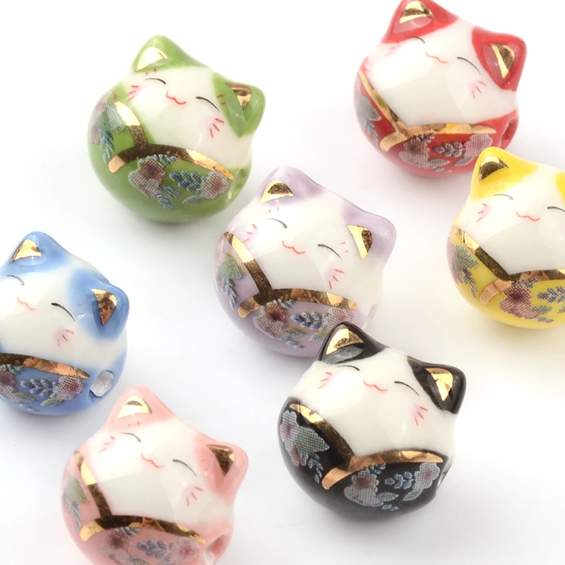 1.4cm 5pcs Mix V Collar Lucky Cat Shape Ceramic Spacer Beads for Jewelry Making DIY Charm Bracelet Jewelry Earring Necklace