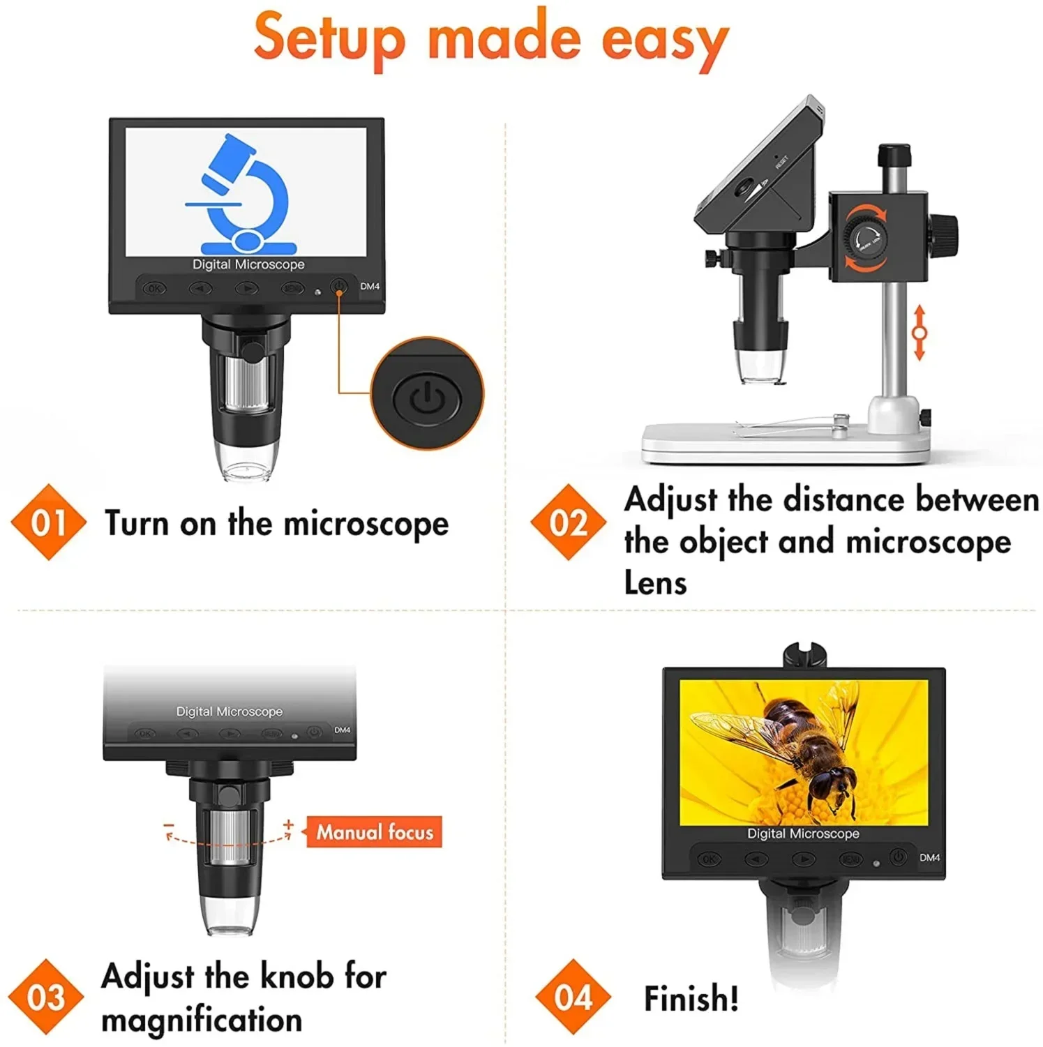 Novo microscópio digital eletrônico industrial com tela lcd hd de 4.3 1000x polegadas 1000x para eletrônica usb microscópio