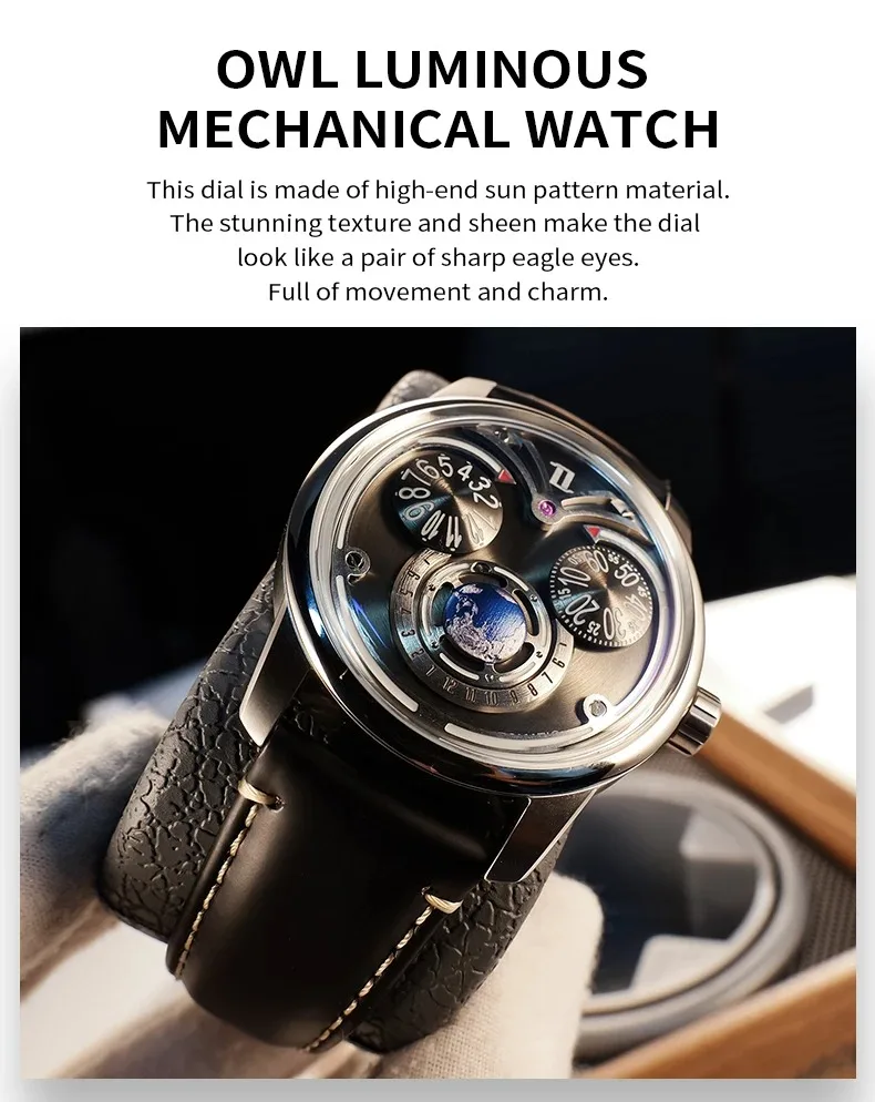 OBLVLO Men Automatic Watch 42MM New Design Mechanical Wristwatch Luminous Rotatable Small Dial 50m Waterproof Sapphire Mirro