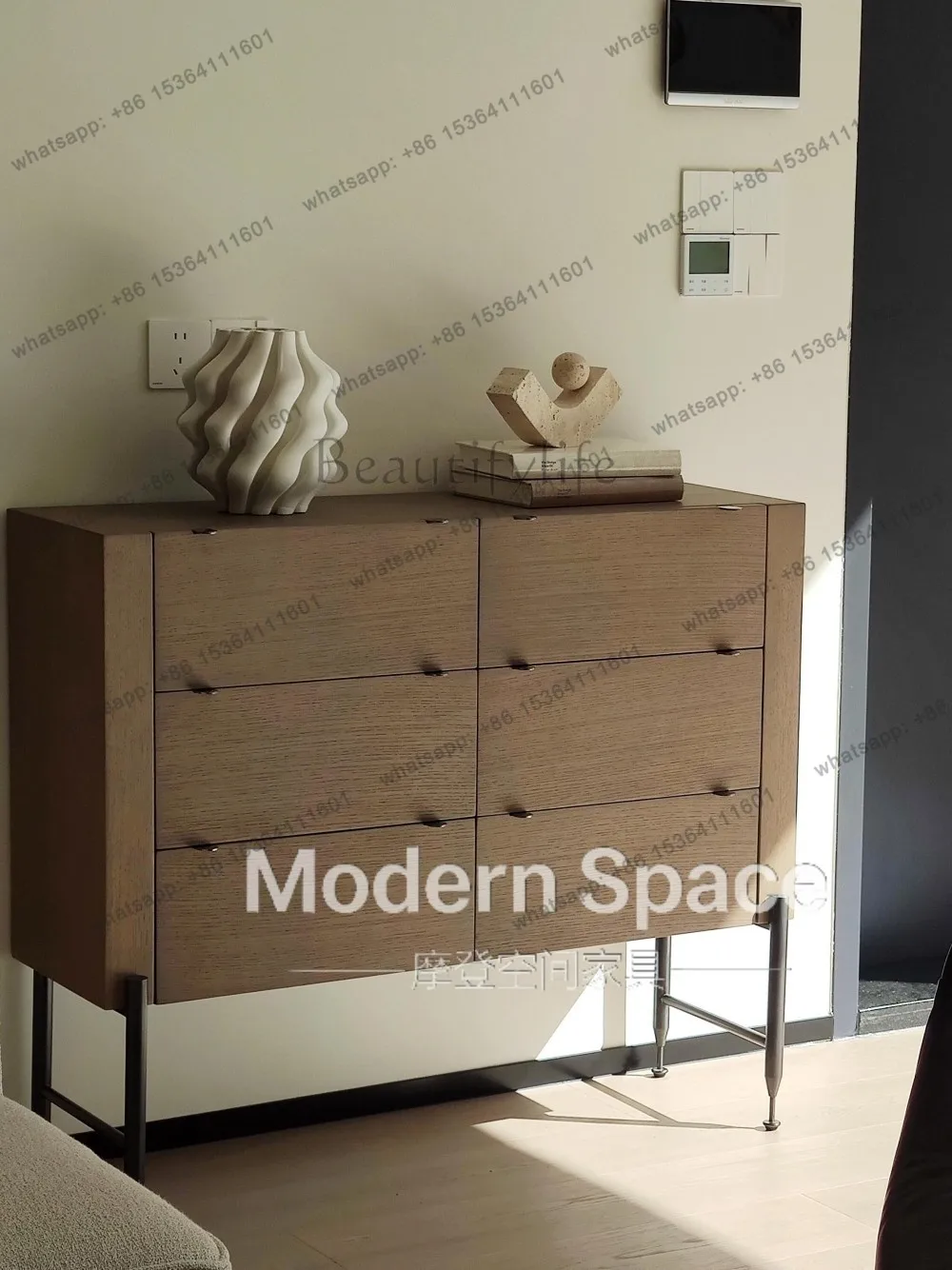 

Italian medieval minimalist decorative cabinet retro solid wood metal side cabinet