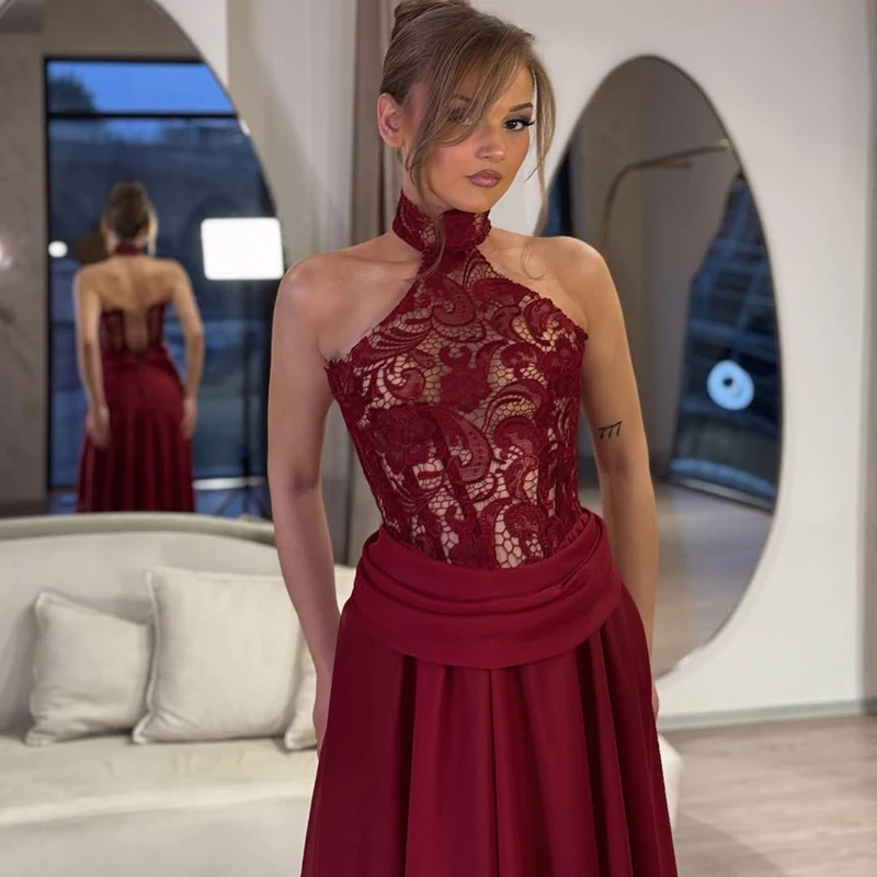 ชุดราตรีทรงเอไลน์ Thinyfull 2026 สำหรับงานพรอม งานเลี้ยงกลางคืน งานค็อกเทล  แบบไม่มีแขน  ผ้าลูกไม้  สไตล์เซ็กซี่  แบบซาอุดิอาระเบีย  สามารถสั่งตัดได้