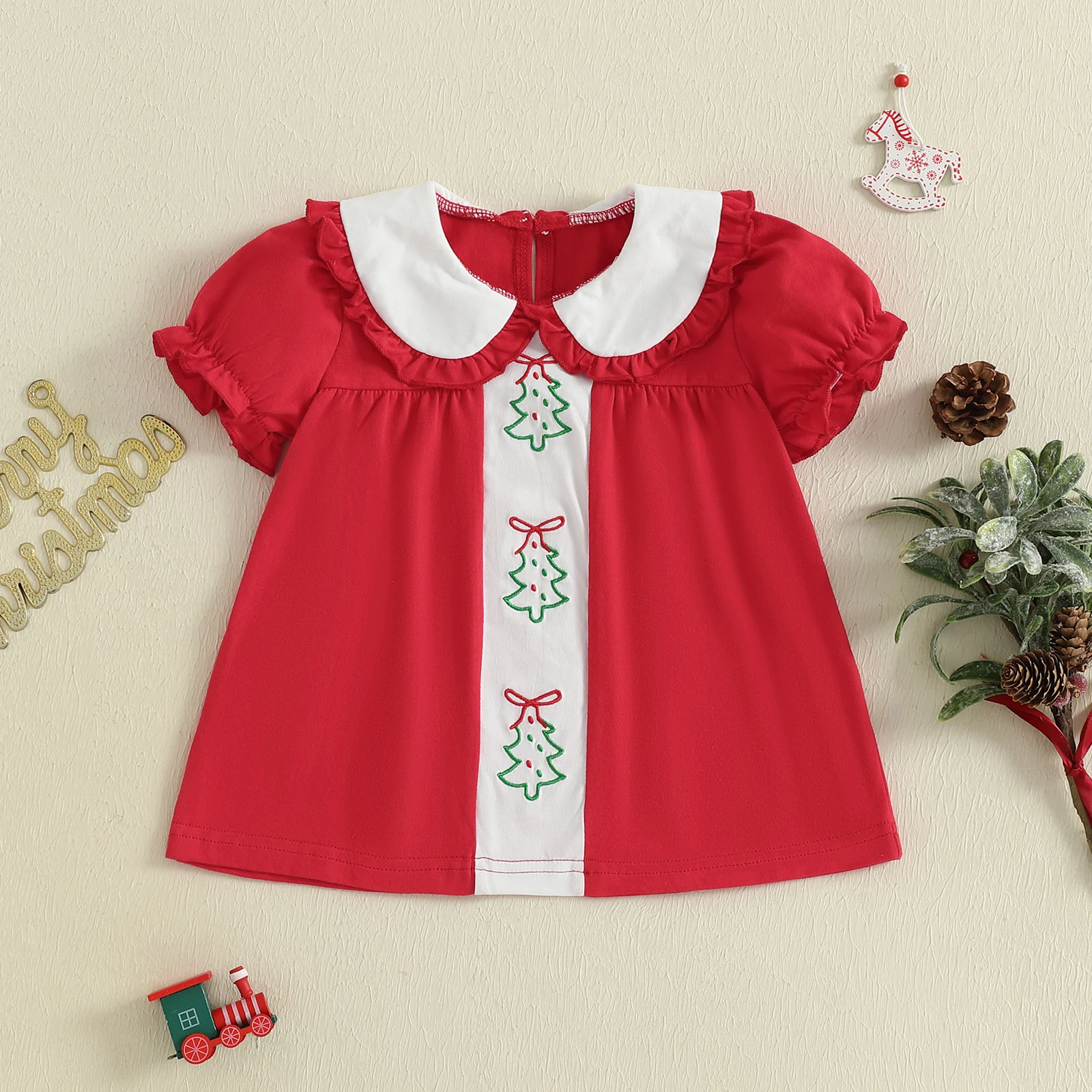 

VISgogo 1-4 Years Toddler Girls Christmas Dress Elegant Embroidery Tree Party Dress Princess Dress Christmas Costume