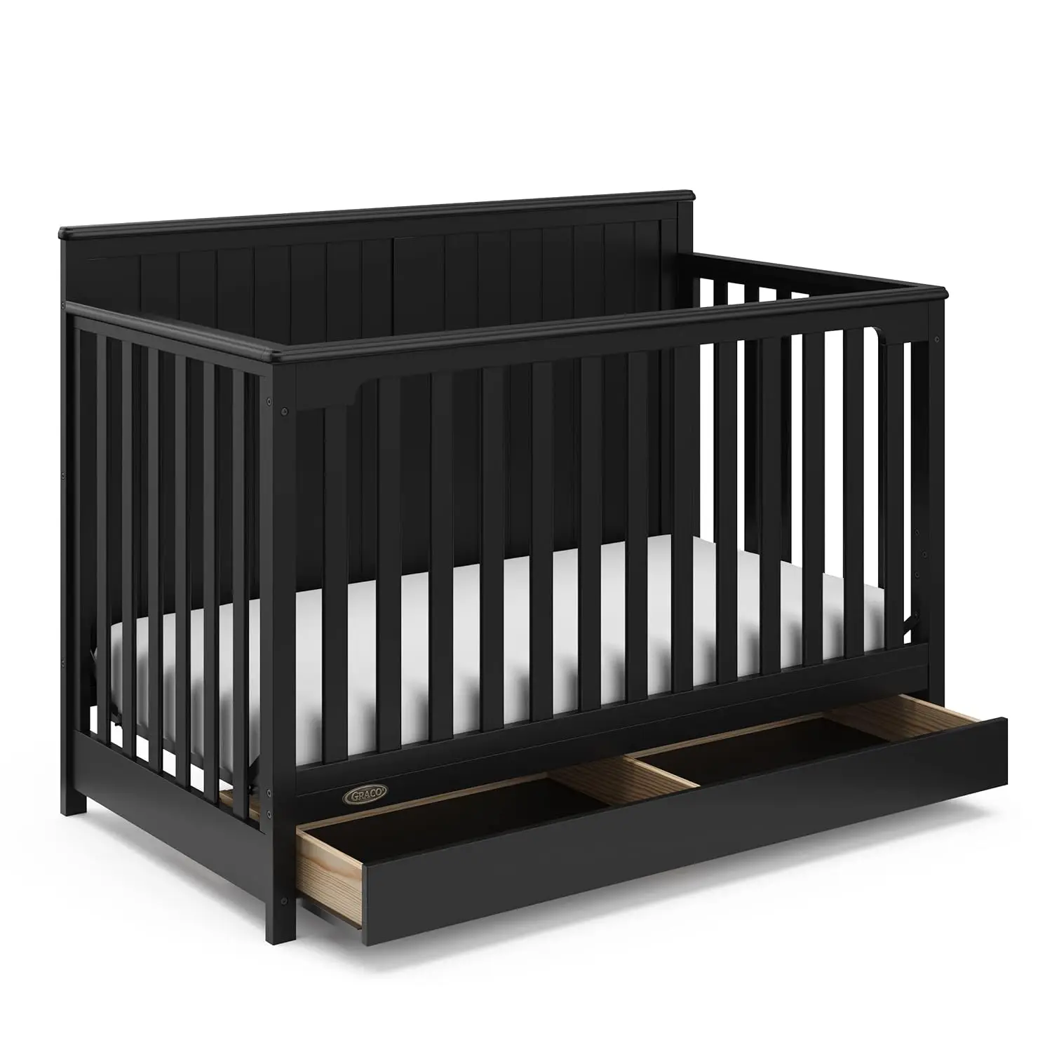 

5-in-1 Convertible Crib with Storage Drawer, Black – Converts to Toddler Bed and Daybed