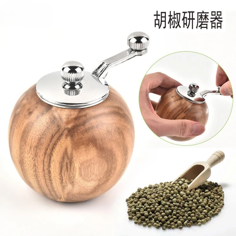 

1PC Pepper grinder round wooden hand-cranked manual grinder salt ceramic core pepper