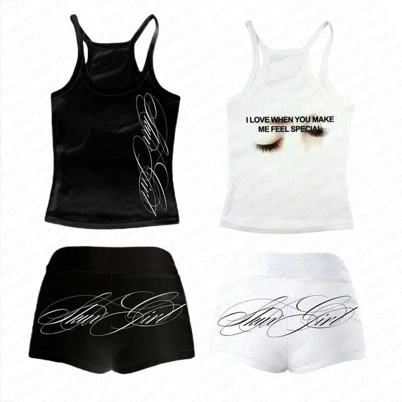 Gothic Summer Fashion Letter Slim Sleeveless Tank Top American Spicy Kpop Hip Hop Street Retro 2000s Women's Top Emo Girls Punk