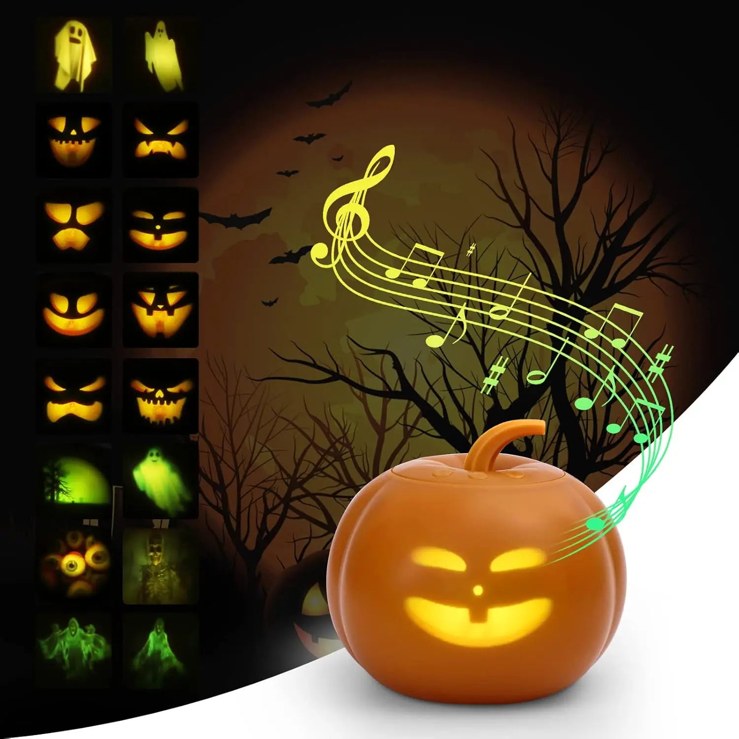 Halloween animated Pumpkin projection lamp, 16 animations and sound effects, English version, built-in projector speaker for Fam