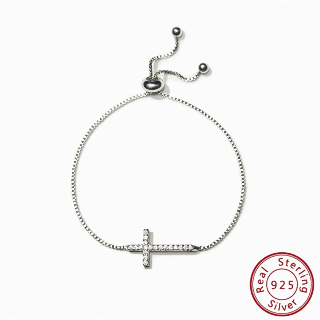 S925 Sterling Silver Cross-border Cross Set with Diamonds, Adjustable Bracelet, Personalized Retro Diamond Decoration Bracelet