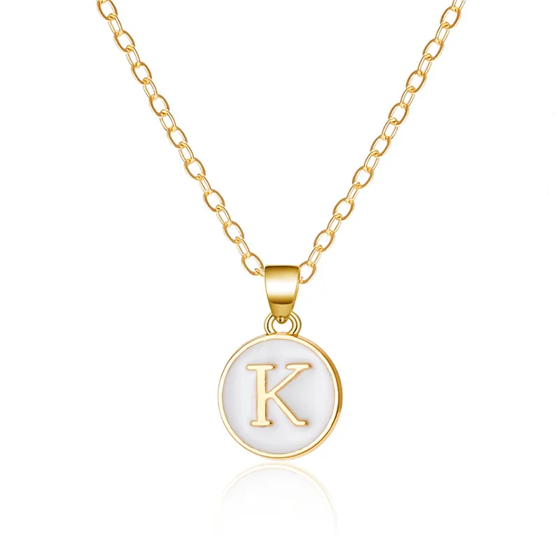 Mode A-Z 26 Buchstaben Halskette Für Frauen Exquisite Initialen Name Runde Emaille Anhänger Schlüsselbein Kette Choker Halsketten Schmuck – Detail 8