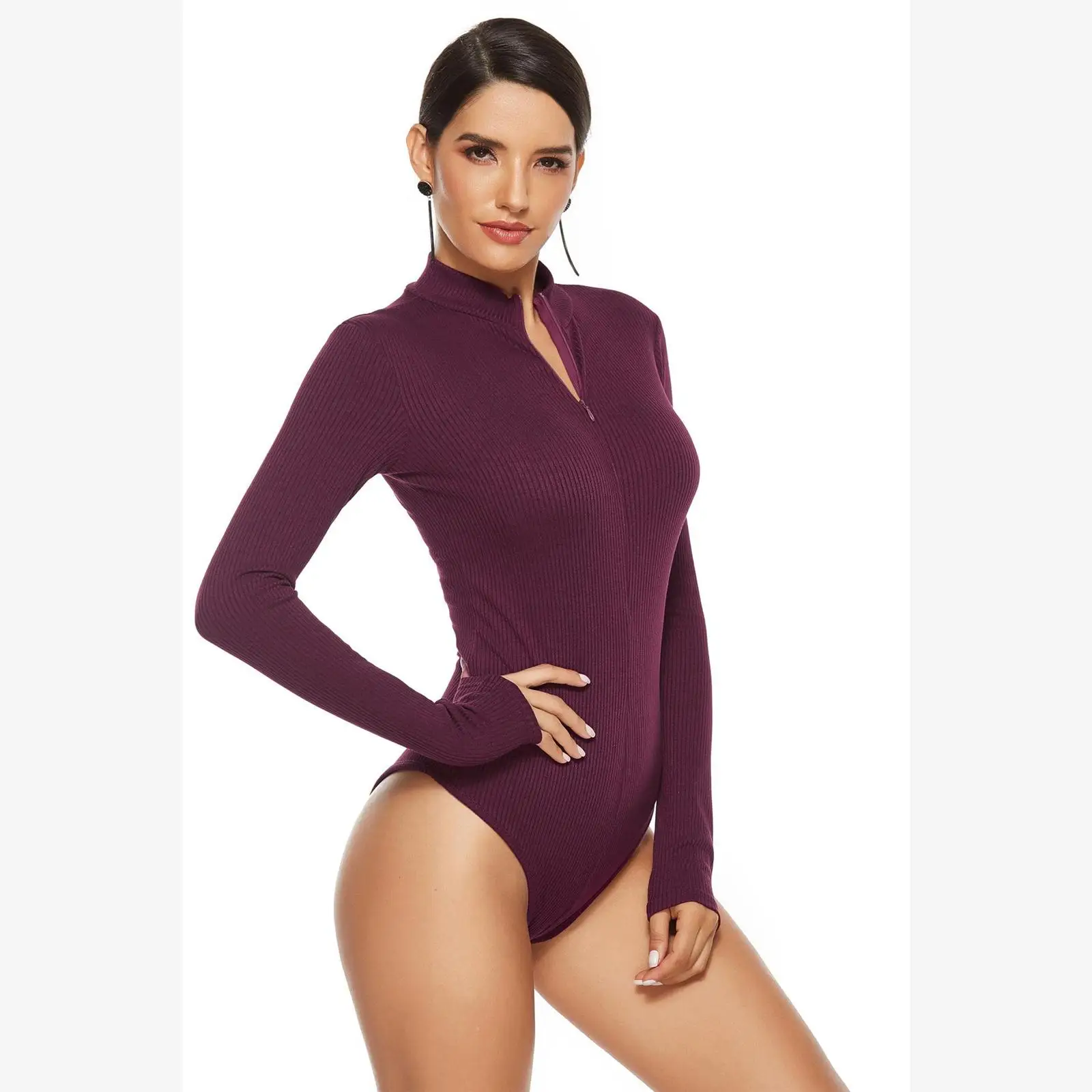 plus Size Autumn Women Bodysuits Long Sve 5XL Jumpsuits round Ne Zipper Closure  Color Slim Fit Large Size Dres