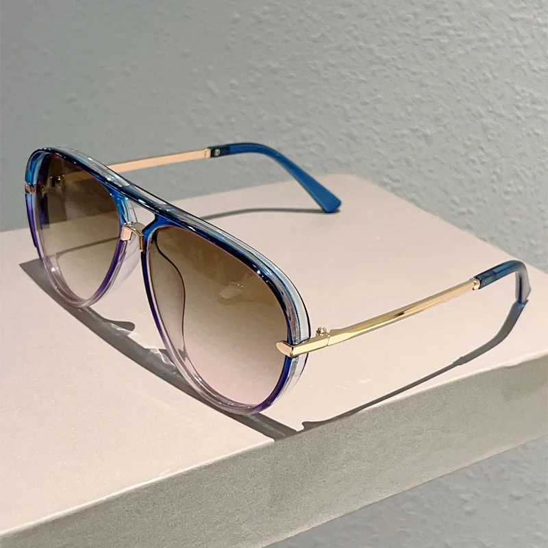 KAMMPT Vintage Pilot Zonnebril Mannen 2025, Nieuwe Mode Multi-color Gradient Shades Vrouwen Trendy Casual Outdoor Decor Zonnebril