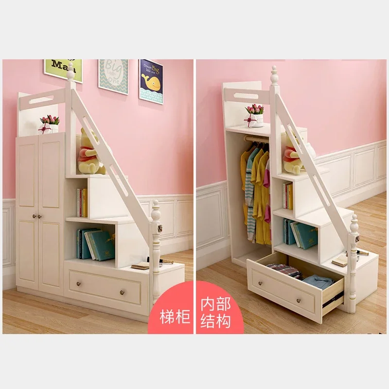 Staircase storage with stair cabinet, ladder for getting up and down, children's bed