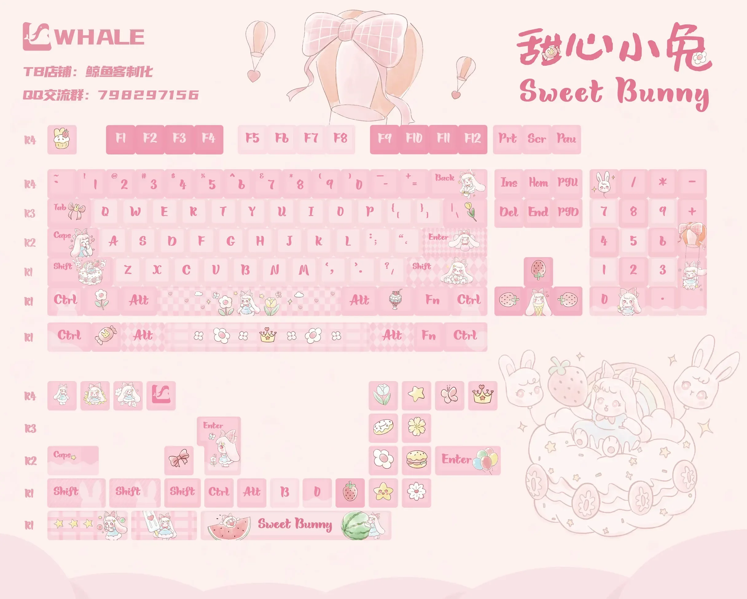 Sweetheart Rabbit Thema Keycaps MDA Zeer Vlek Zoete Wind Hete Sublimatie
