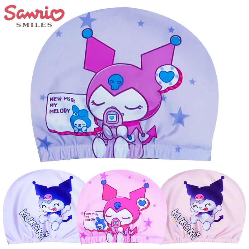 

Sanrio Kuromi Swimming Cap Children Swiming Pool Water Sport Caps Cartoon Elastic Fabric Swim Hats Ear Protection Bathing Hats