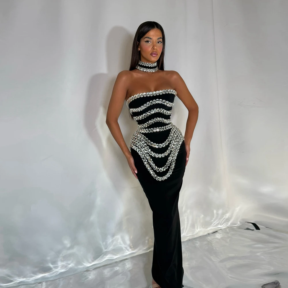 

Блестящие кристаллы Русалка Вечернее платье Модное атласное длинное платье без бретелек для выпускного вечера Роскошные вечерние платья знаменитостей с бисером