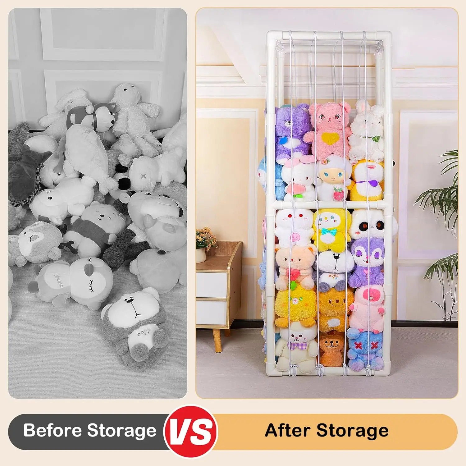 Large Stuffed Animals Storage Organizer with Elastic Band, Thicken PVC Tube Zoo for Bedroom Living Room Plush Storage, White view 4