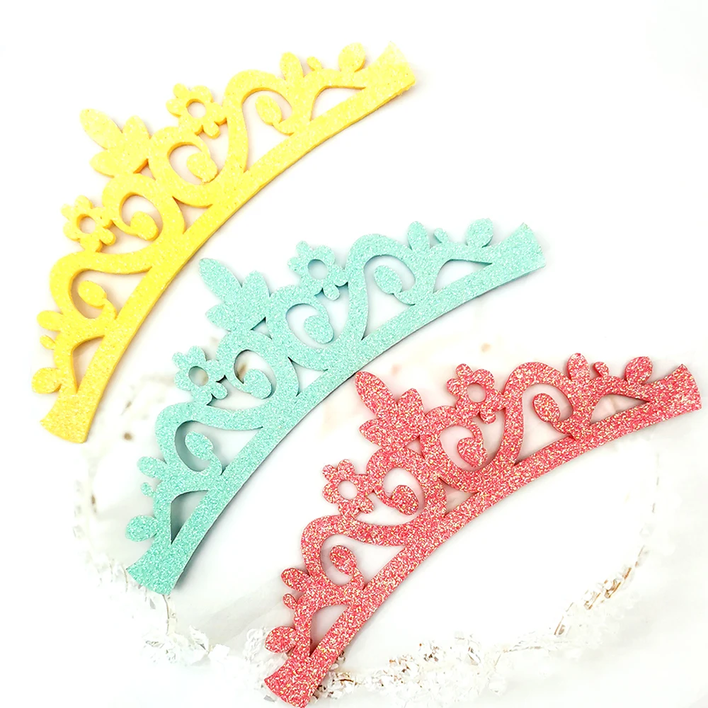 10Pcs Glitter Crowns Pinkycolor Golden Silver Die-cut Tiaras DIY Hair Clip Hoop Bowknot Scraphbook Craft Cake Topper Accessories