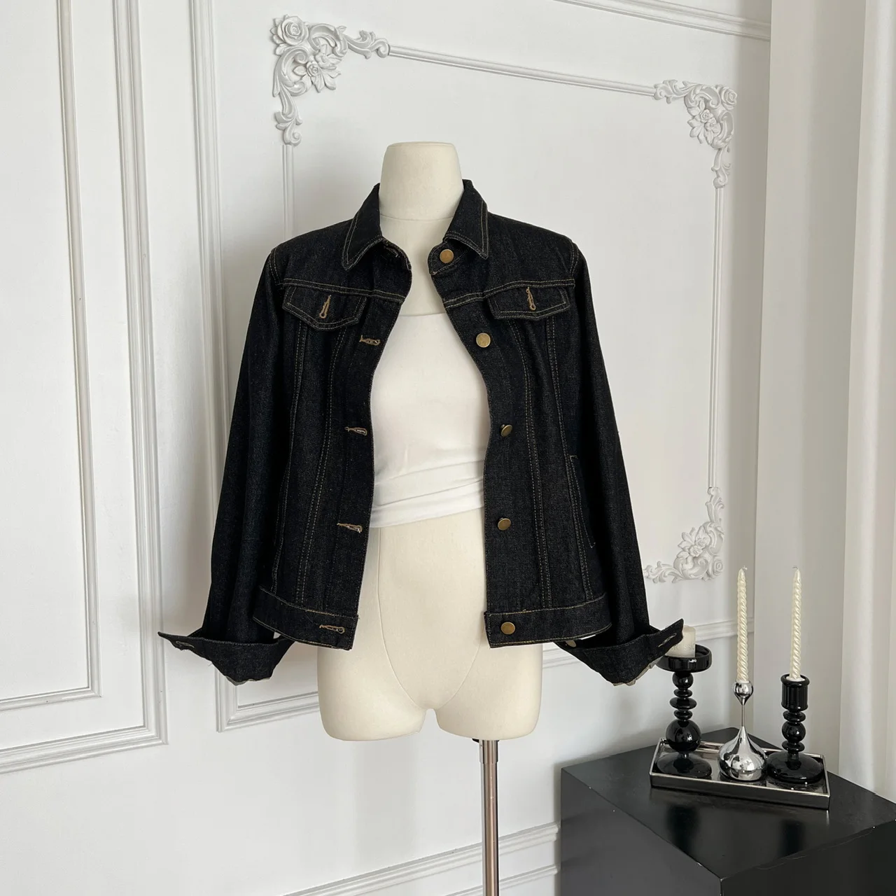 Retro Slim Fit Soft Denim Jaet Women's Loose Sle ort Coat Bla Loose Slimming Jaet Top for Autumn 2025