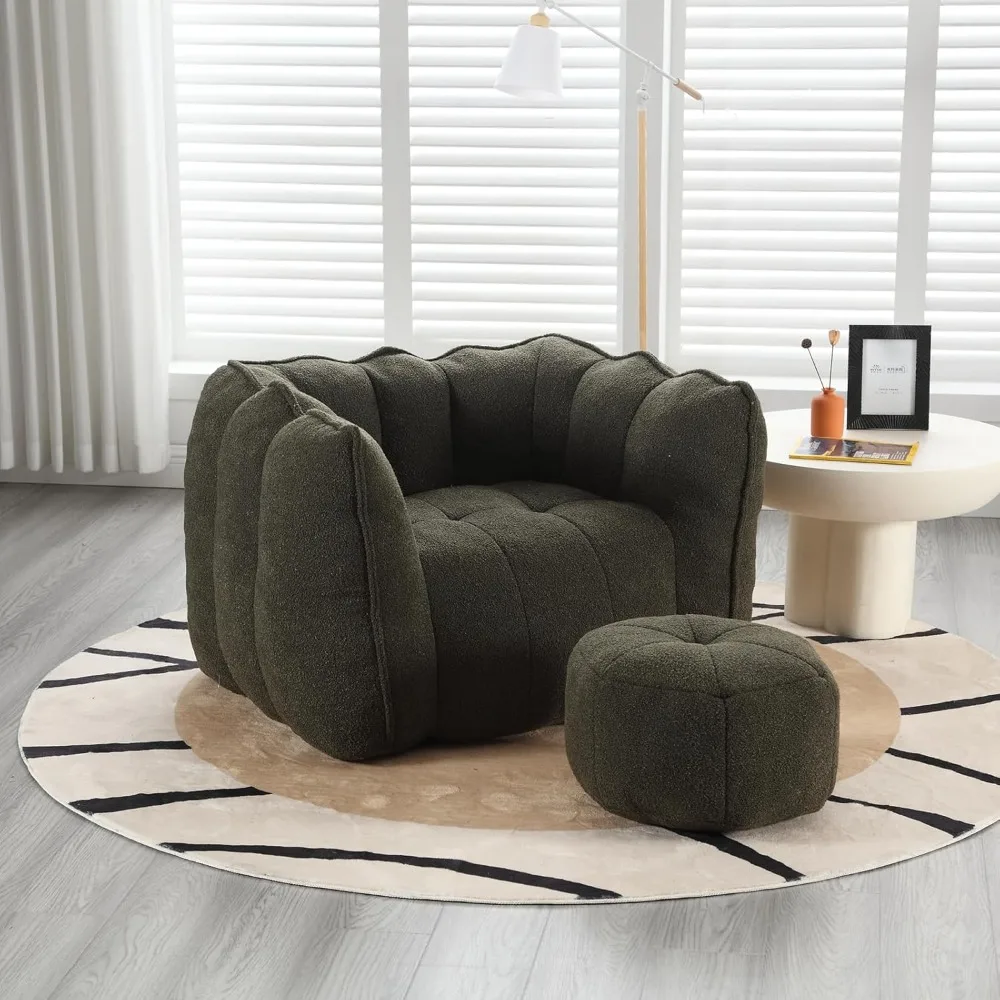 Jumbo Bean Bag Chair, 42.5-Inch, Floor Loveseat with Foam Padding, Lazy Boy Recliner, Chenille Fabric, Bean Bag Sofa Chair