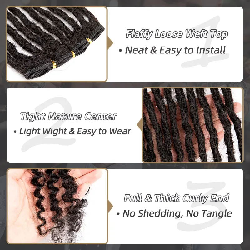 Rastas de trama de cabello humano virgen 100%, extensiones de cabeza completa hechas a mano, con extremos rizados naturales, 1B, Ombre, 8-12 pulgadas