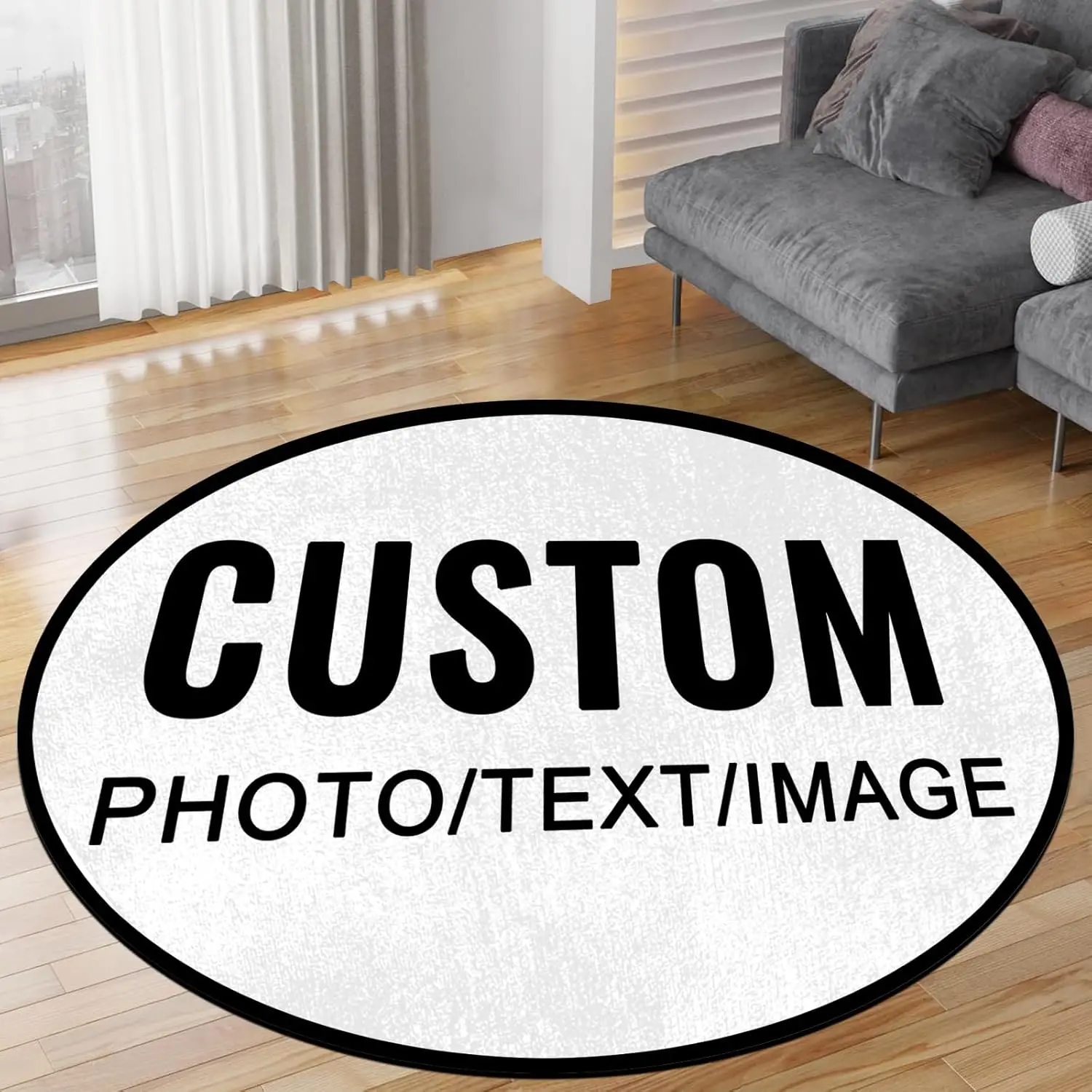 Custom Round Rug Personalized Area Carpet with Logo Image Text Photo, Non-Slip Indoor Mat for Bedroom, Living Room, Kids Room