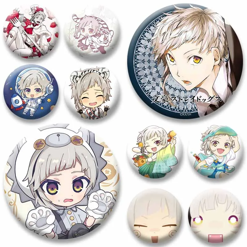 Anime Peripherals BSD Atsushi Nakajima Pins Cartoon Character Cosplay Badge Round Snap-in Brooch Bag Hat Accessory Jewelry Gifts
