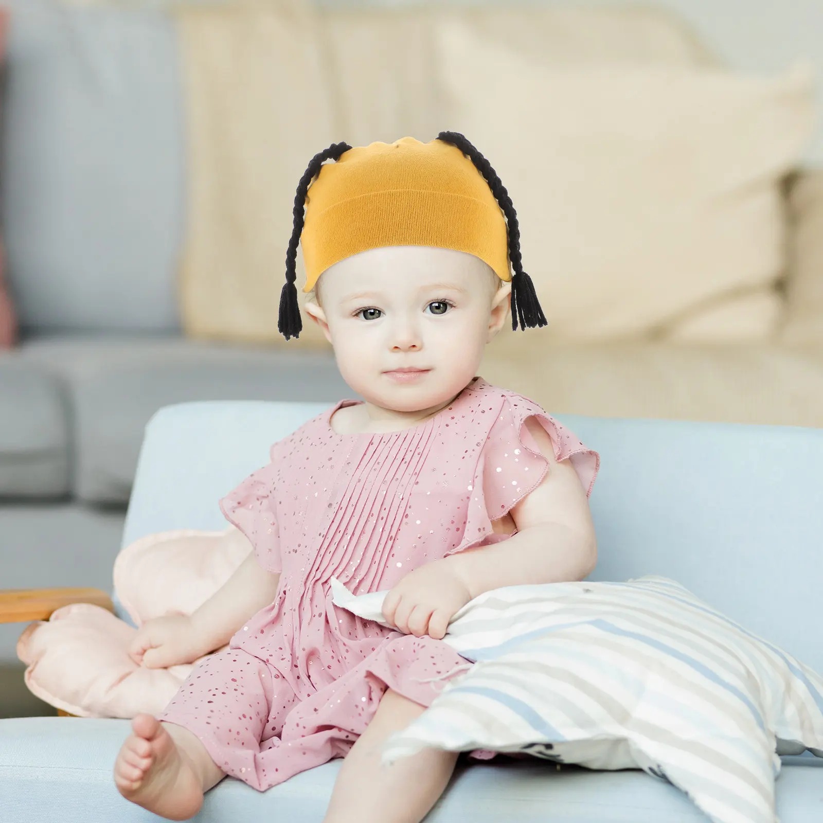 

Premium Cotton Knitted Hat for Baby Toddler Newborn Winter Warm Beanie Hat with Ponytail Design Photo Prop Gift