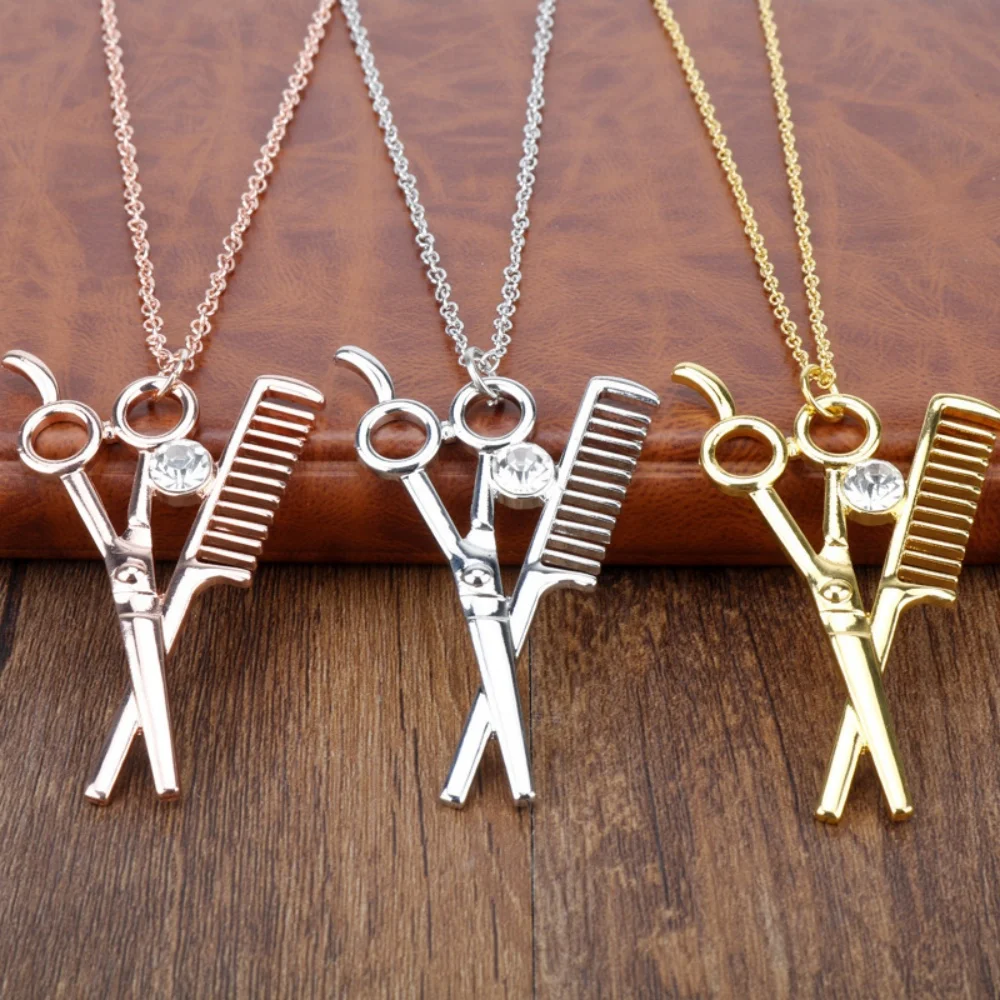 Scissors Comb Personalized Fashion Barber Wash Cut Blow Necklace Pendant