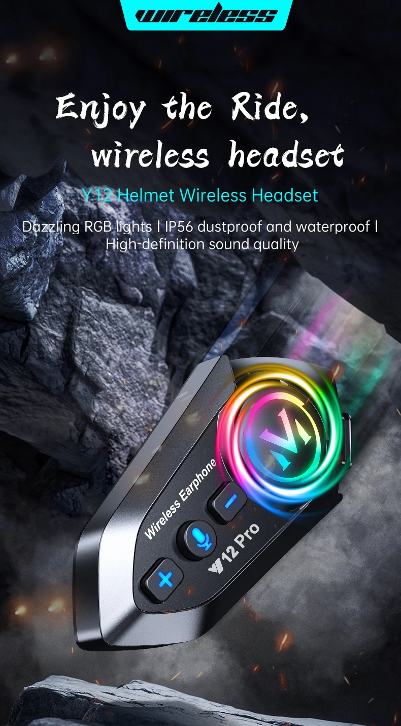 Kebidumei Y12 Pro Motorrad Helm Intercom Bluetooth Headset 500M Wireless Intercomunicador Moto Walkie Talkie – Detail 3