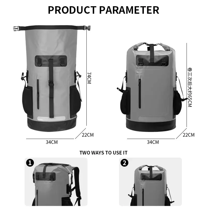 

Оптовая продажа с фабрики, 55 л, сухая сумка из ПВХ, водонепроницаемый уличный рюкзак для катания на лодках, кемпинга, дайвинга, альпинизма, повседневного использования и пешего туризма